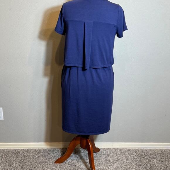 J. Jill dress Ink blue short sleeved knit open button neck layered back Sz S - Picture 5 of 9